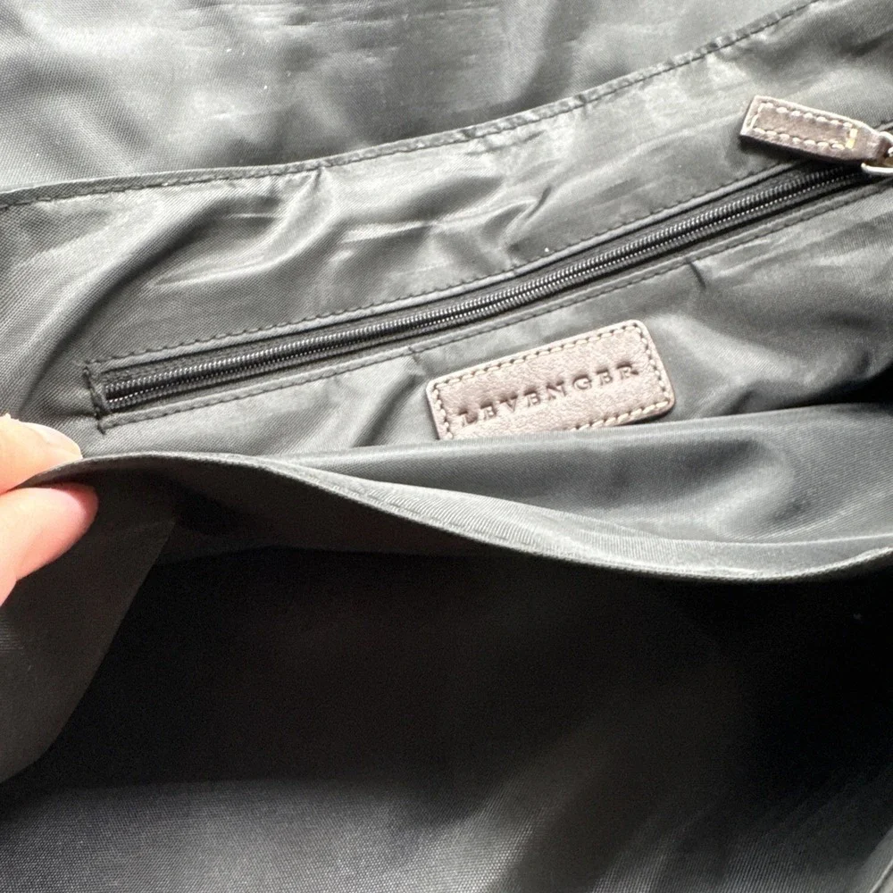Levenger Nylon Crossbody Messenger‎ Bag Black Leather Trim Laptop